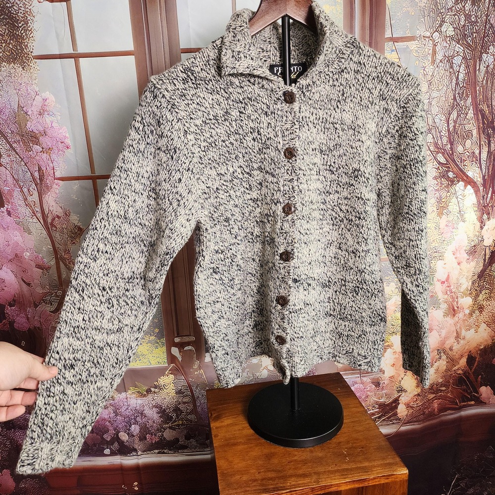 M Vintage Acadamia Capsule Wool Blend Button Cardigan Sweater Gray Medium